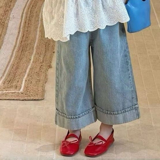 Children's Korean Set Summer Western Style Ruffled Short Sleeves Jeans Two-piece Children's Suit