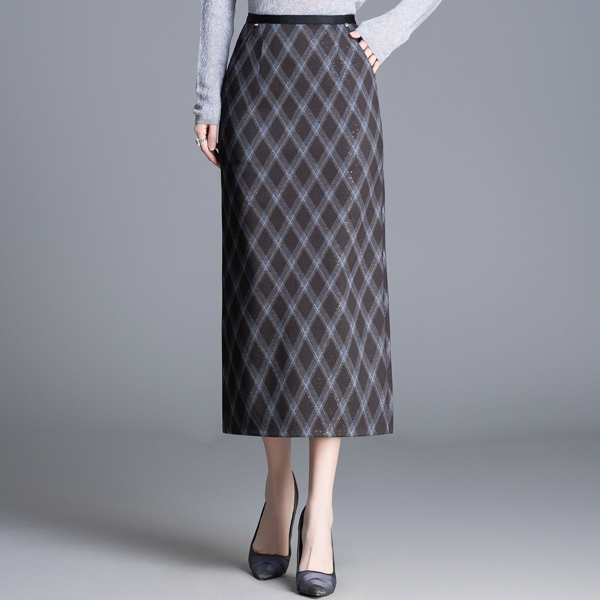 Women's Style Plaid Spring High Waist Slimming Mid-length Skirt