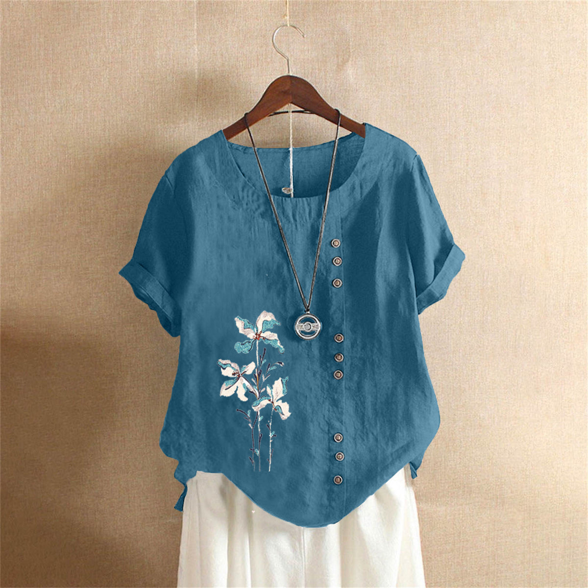 Women's Retro Large Casual Loose Cotton Linen Women's T-shirt