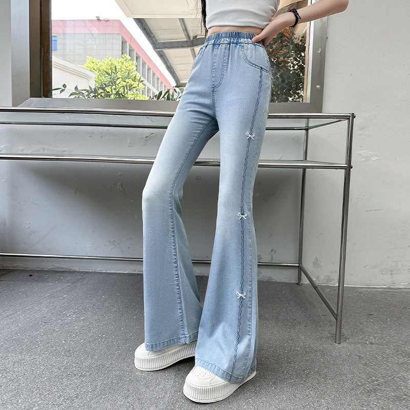 Children's Trousers Summer Korean Style Trendy Thin Jeans Medium Big Bow Children's Pants