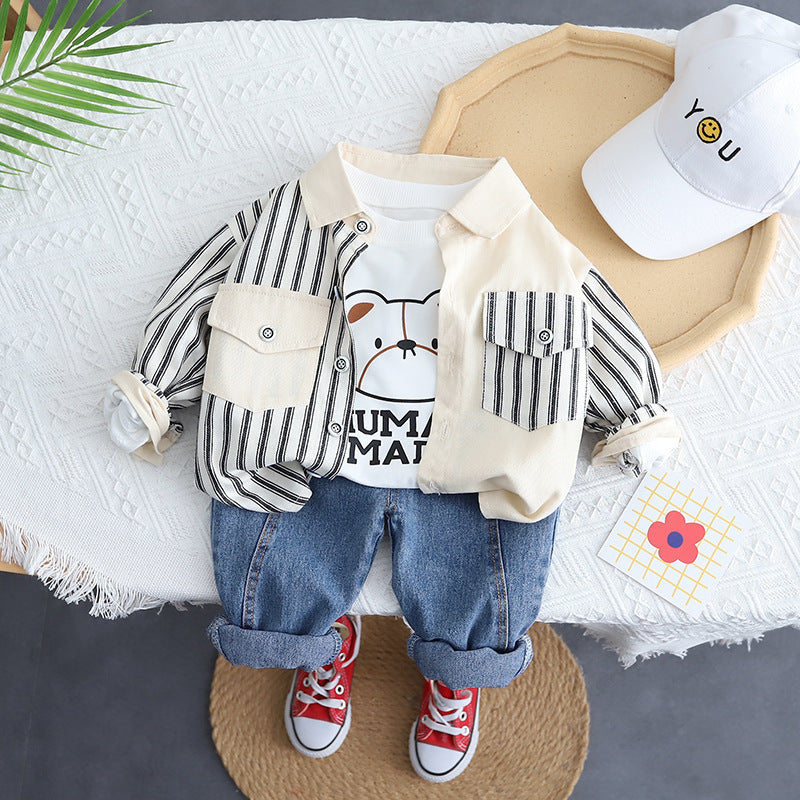 Children's Two-piece Denim Top Design Round Neck Trousers Children's Suit