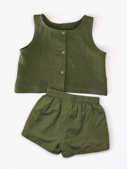 Women's & Men's Clothing Cotton Linen Vest Summer Sleeveless Waistcoat Shorts Leisure Children's Suit