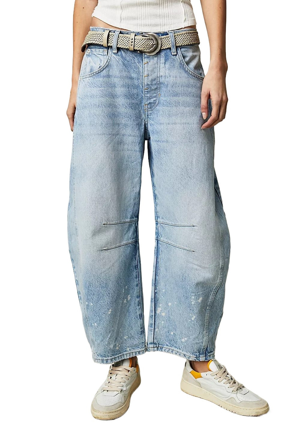 Women's Loose Waist Washed Denim Dark Blue Jeans
