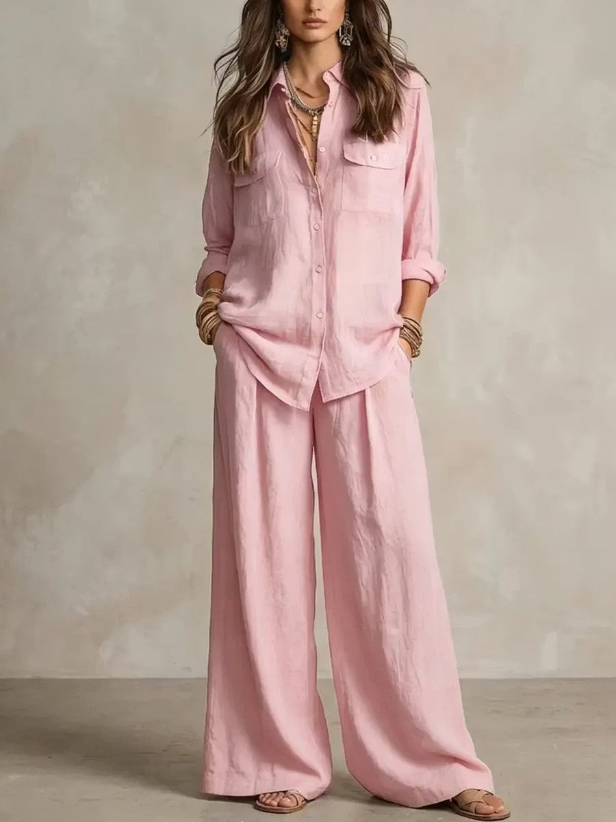 Women's Linen Breathable Lightweight Long-sleeved Shirt Vacation Pants