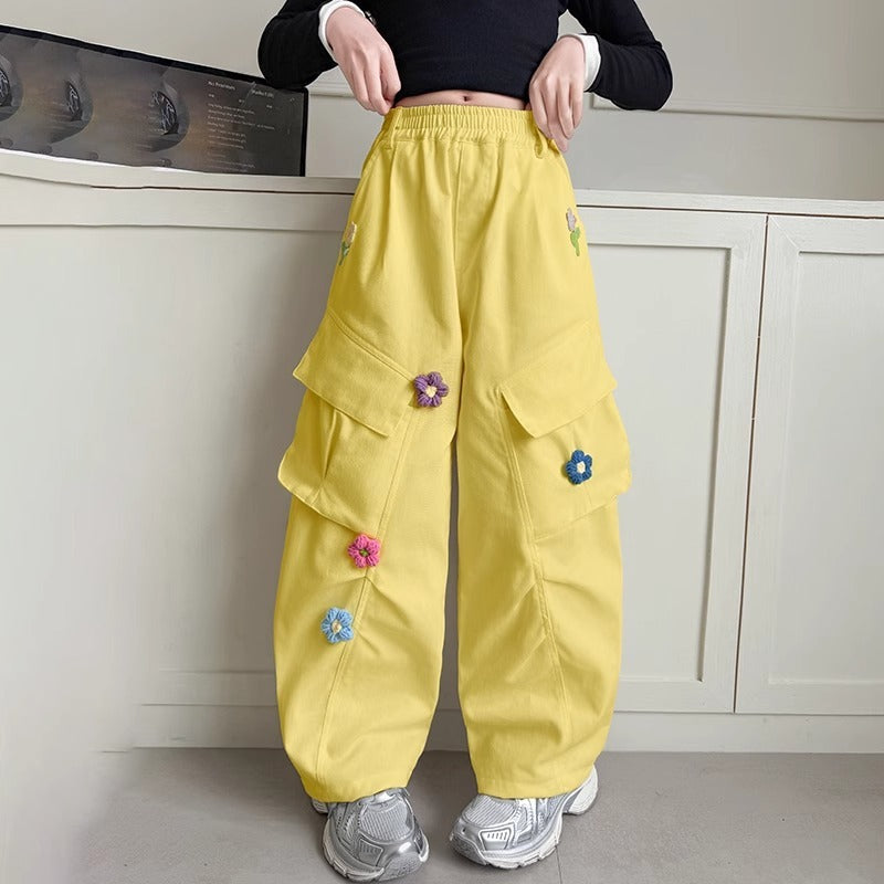 Spring Overalls Fashionable Three-dimensional Flowers Matchet Children's Pants
