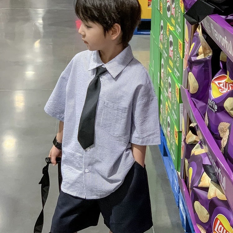 Children's Trendy Handsome College Style Short Sleeve Summer Shorts Children's Suit
