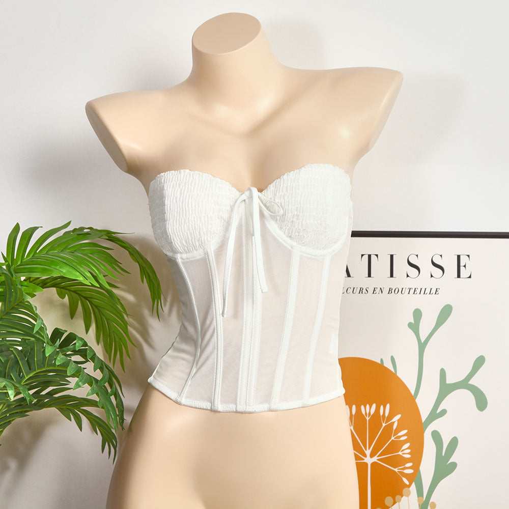Women's Fishbone Steel Ring Sexy Temperament Tube Pleated Slim Small Vest/suspenders/tube Top
