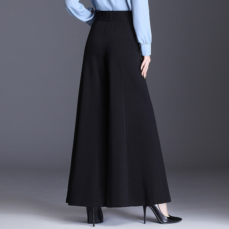 Spring High Waist Flared Loose Culotte Black Casual Pants
