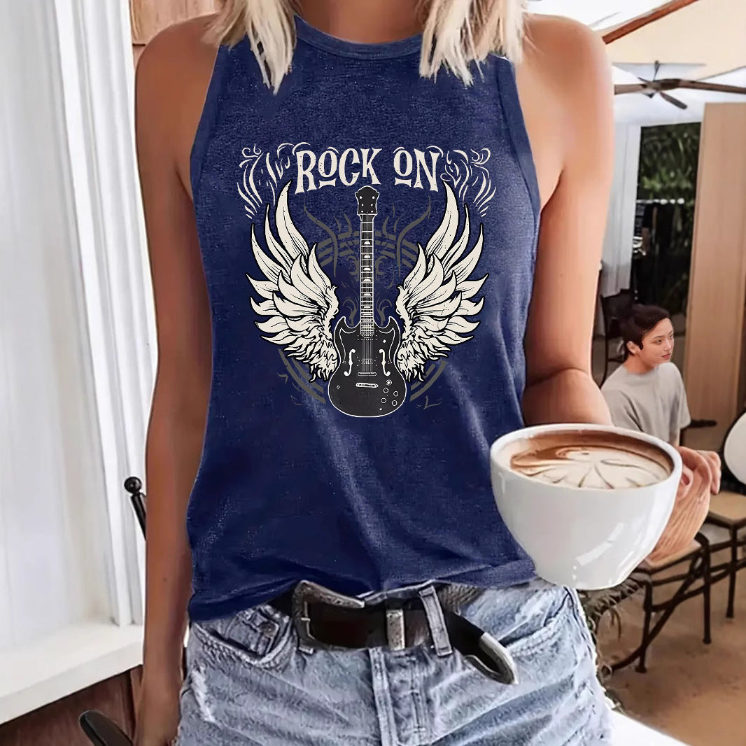 Women's Winged Guitar Printed Soft Large Tanks Small Vest/suspenders/tube Top