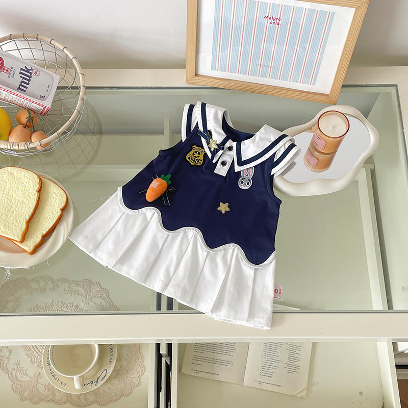 Women's & Children's Rabbit Back Bow Color Matching Pleated Skirt Children's Dress