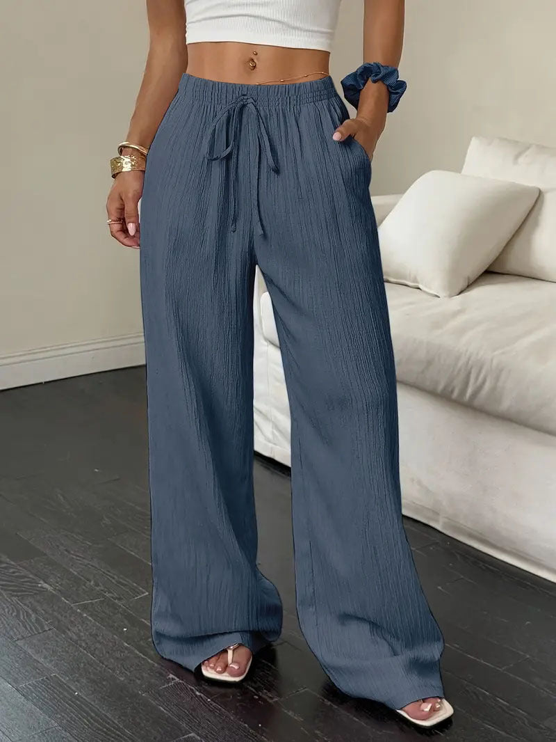 Women's Solid Color Textured Fabric Trousers Pants