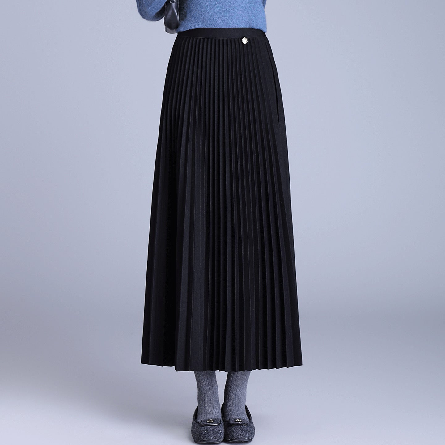 Thick Wool Pleated Female Dress High Waist Drape Elastic Skirts