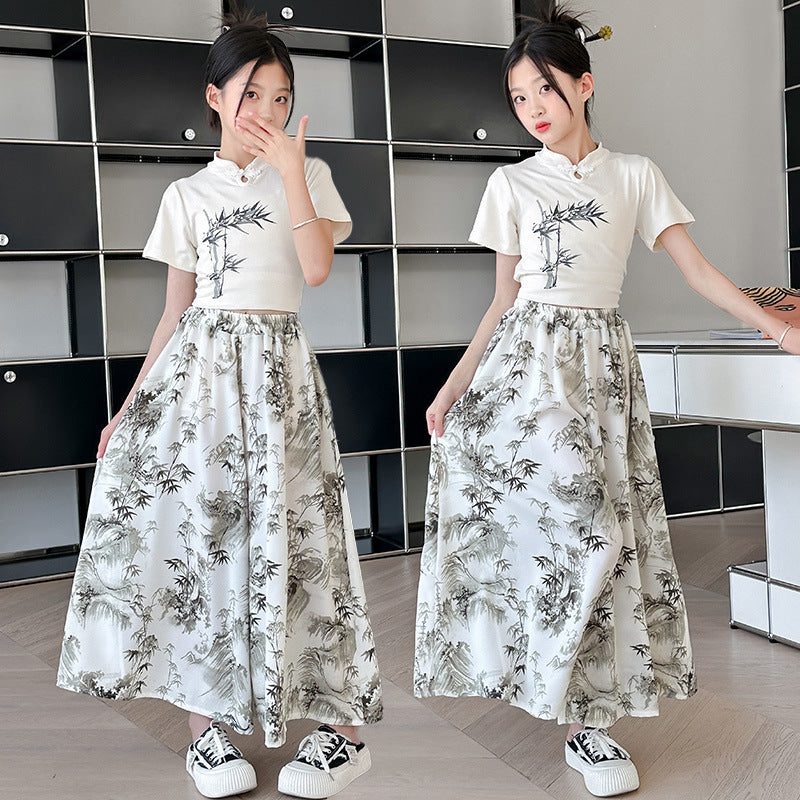 Fashion Thin Casual Short Sleeve Style Loose Medium Big Western Children's Suit