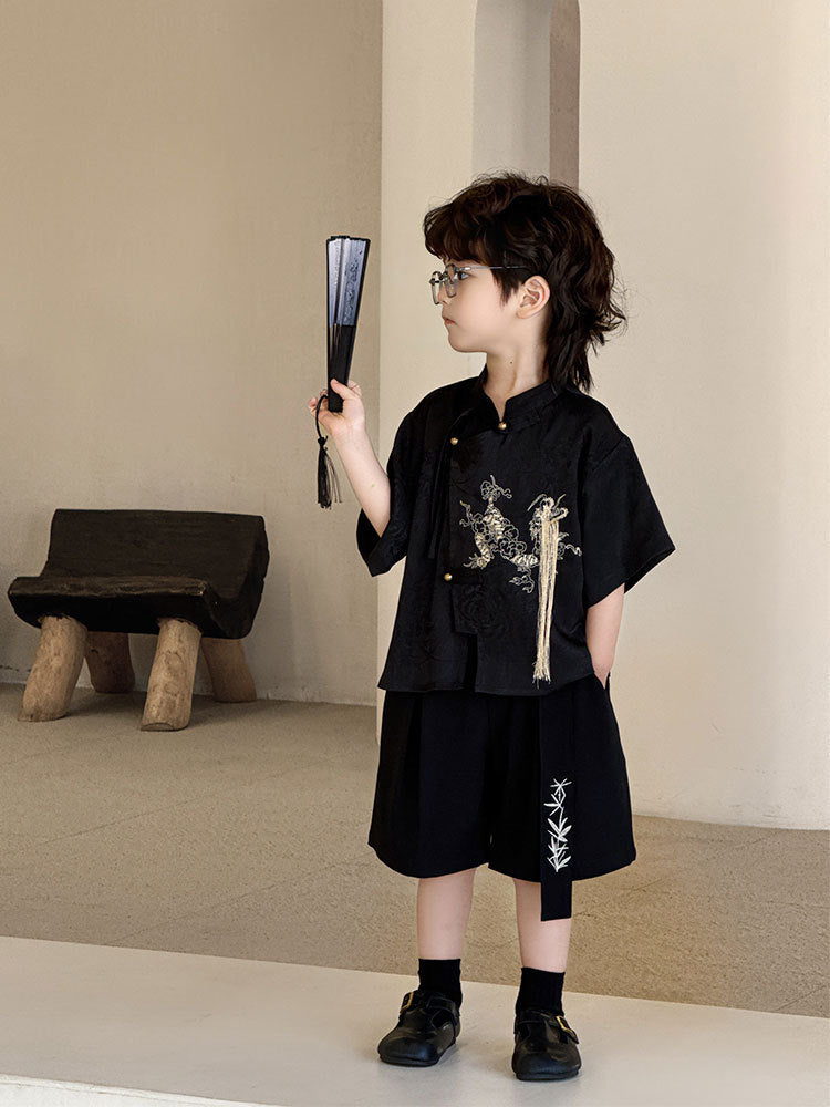 Children's Summer Stand Collar Kirin Embroider Jacket Trendy Chinese Style Children's Suit