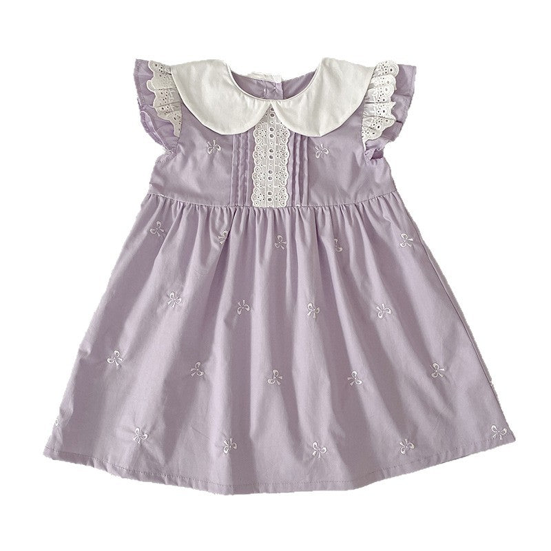 Bow Lace Flounced Sleeve Princess Romper Sisters Children's Dress