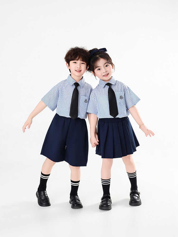 Children's Summer Preppy Style Short-sleeved Shirt Western Clothing Two-piece Children's Suit