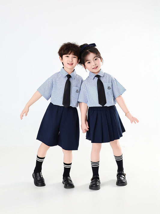 Children's Summer Preppy Style Short-sleeved Shirt Western Clothing Two-piece Children's Suit