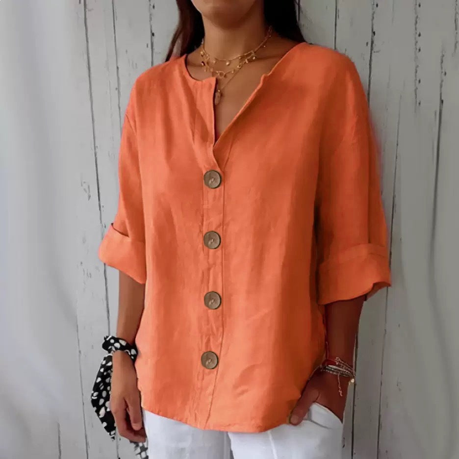 Women's Casual Cotton Linen Solid Color Breasted Plus Size