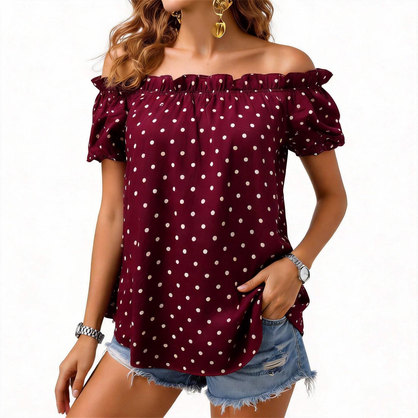 Women's Polka Dot Print Shirt Vacation Style Tops