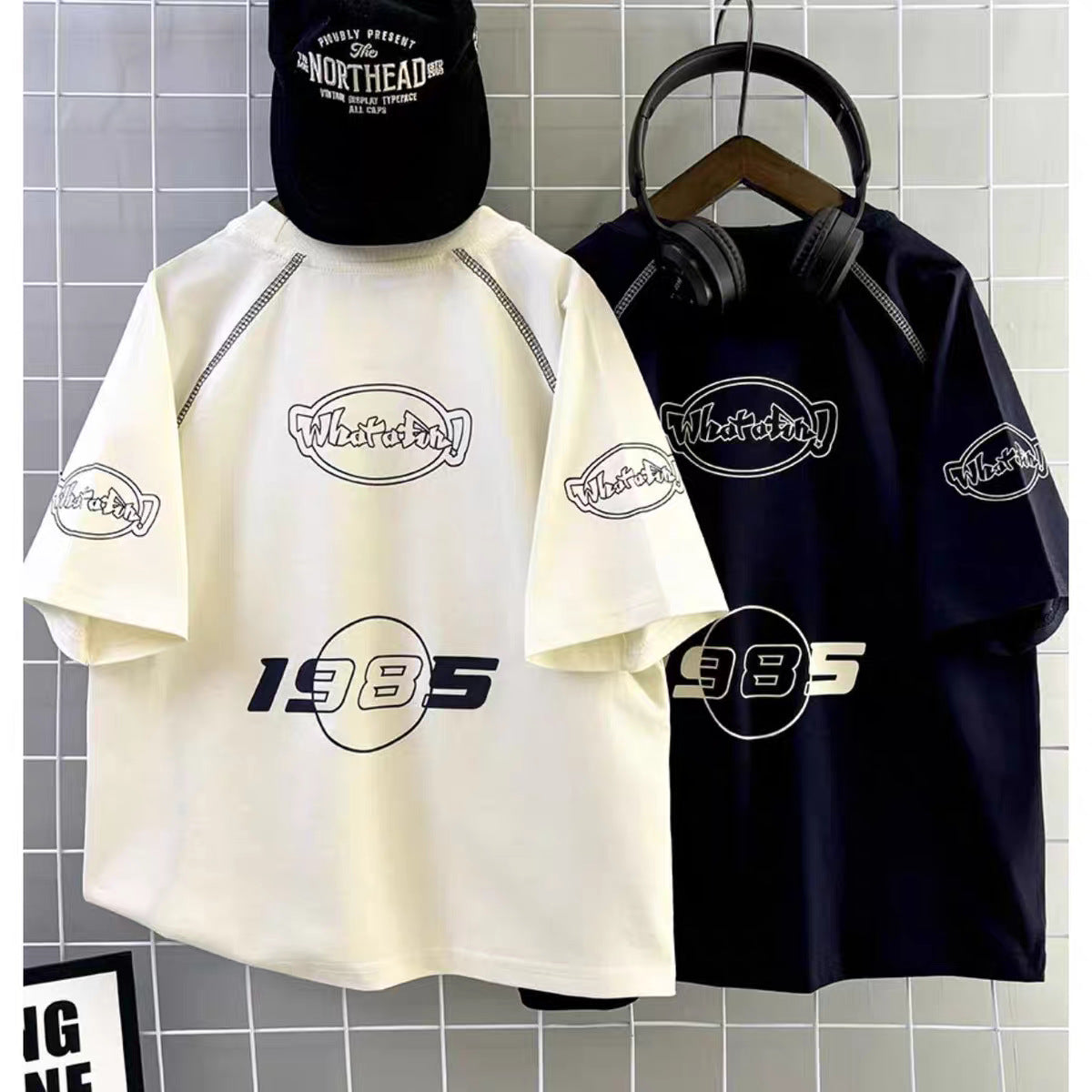 Men's Retro Line Design Short-sleeved Summer Round Neck Children's T-shirt