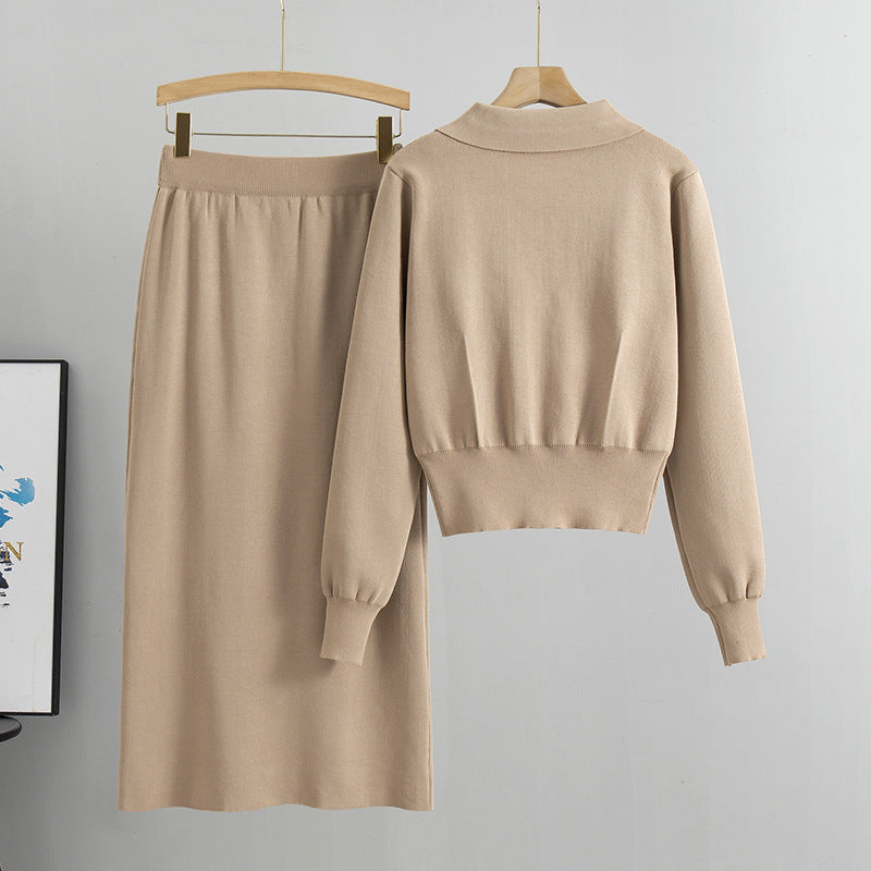 Women's Style Slim Fit Knitting Collar Package Hip Suits