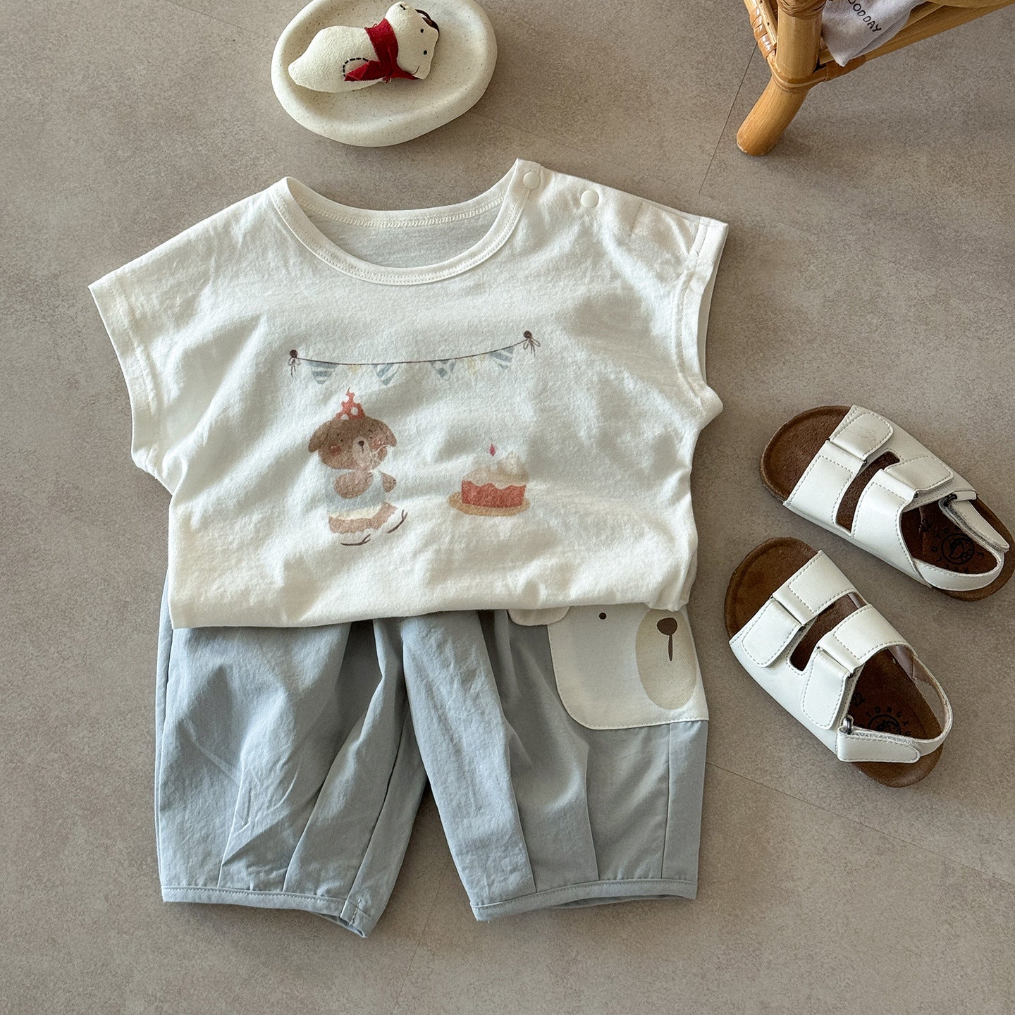 Men's Cute Cartoon Vest T-shirt Clothes Casual Cropped Children's Suit