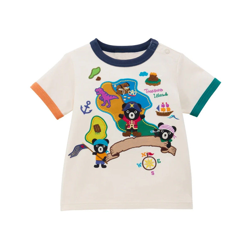 Black Bear Boys Nautical Treasure Pattern Short Sleeve Cute Color Children's T-shirt