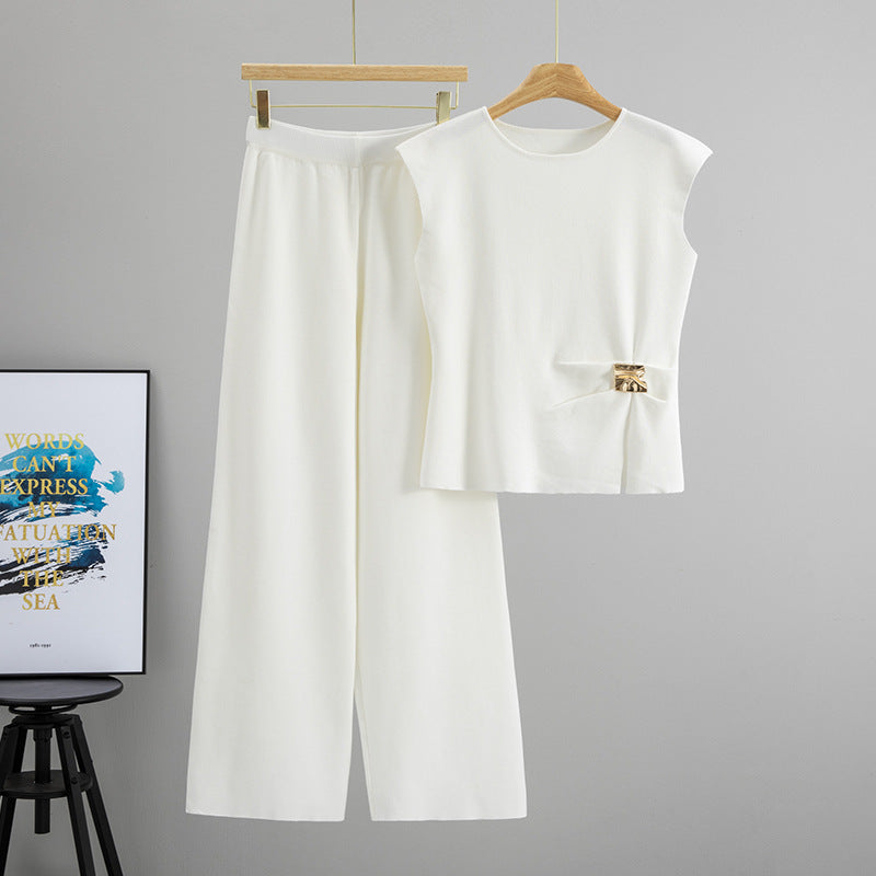 Summer Korean Style Fashionable Graceful Bow Wide Leg Two-piece Fashion Casual Suit