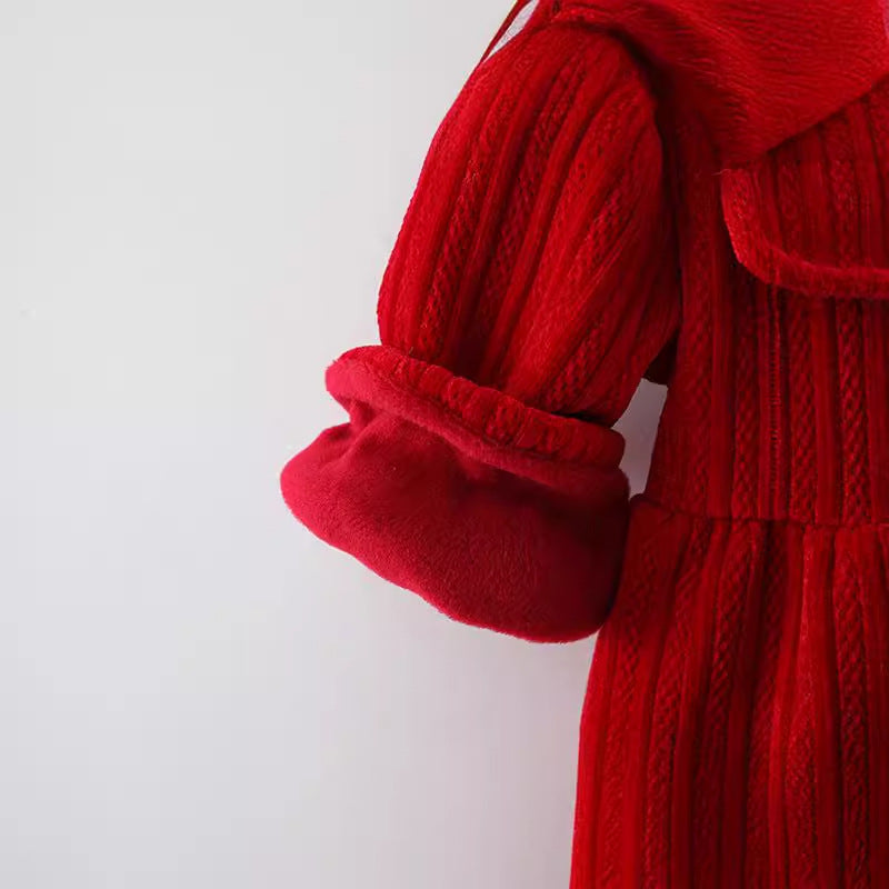 Children's Clothing Red Fleece-lined Padded Princess Children's Dress