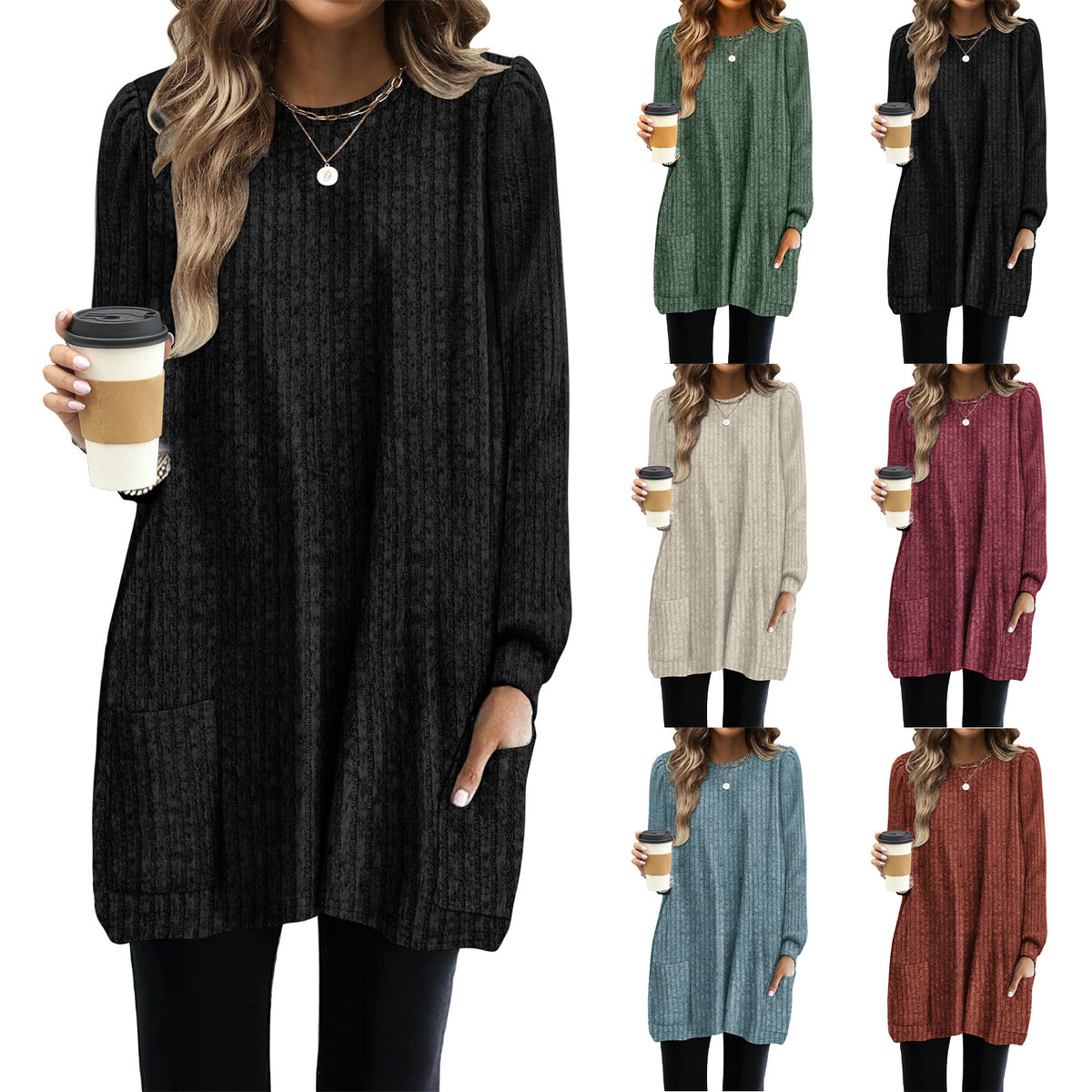 Women's Pocket Lengthened Loose Casual Bubble For Large Size T-shirt