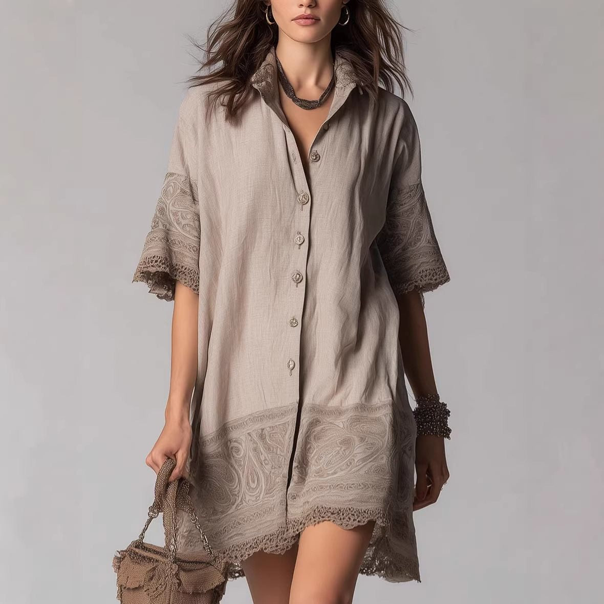 Women's Shirt Cotton Outer Single-breasted Lapel Embroidery Blouse