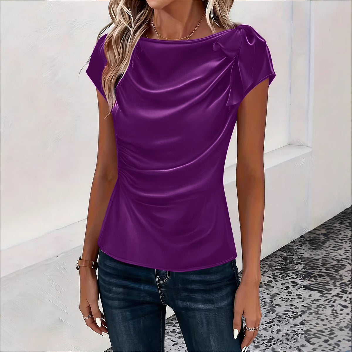 Women's Solid Color Satin Artificial Silk Pullover Tops