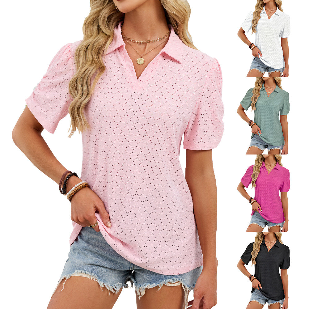 Fashion Women's Summer Puff Sleeve Flyaway Women's T-shirt