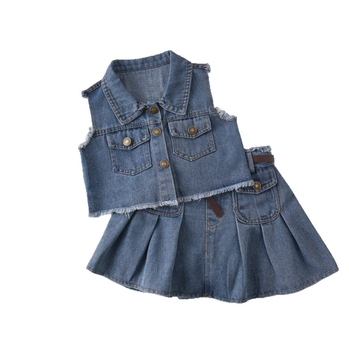 Denim Vest Plus Skirt Two-piece Cute Children's Suit