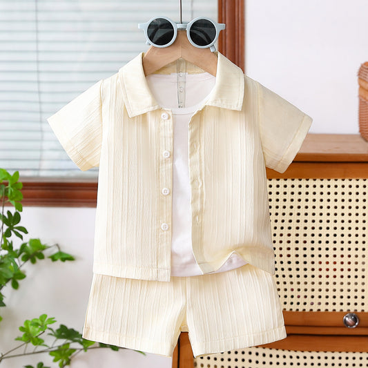 Children's Summer Clothing Striped Lapel Shirt Shorts Outdoor Leisure Children's Suit