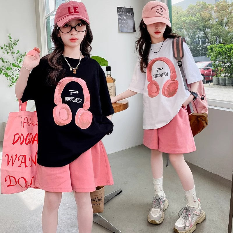 Sleeve T-shirt Top Casual Shorts Two-piece For Children's Suit