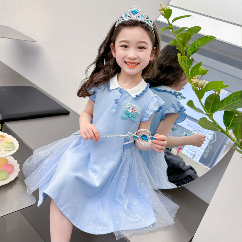 Children's Clothing Summer Princess Elsa Short-sleeved Pettiskirt Performance Children's Dress