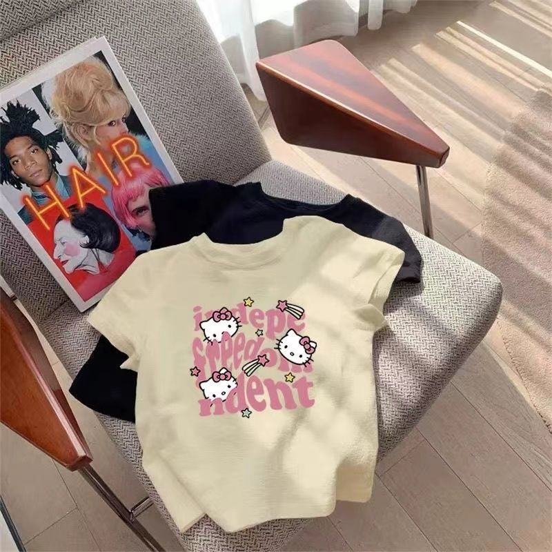 Sweet Half-sleeved Kitty Printed Thin Western Children's T-shirt