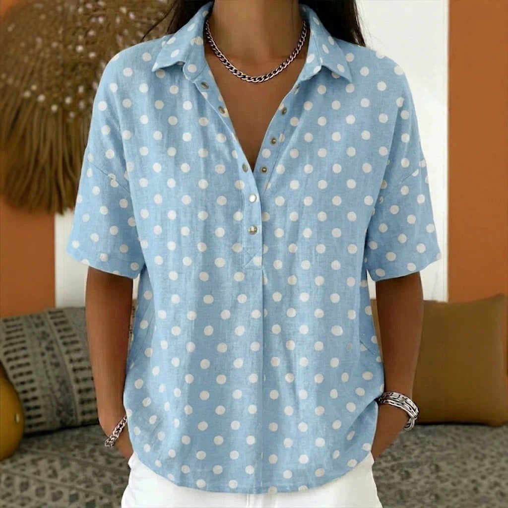 Women's Casual Polka Dot Lapel Shirt Half-open Button Blouse