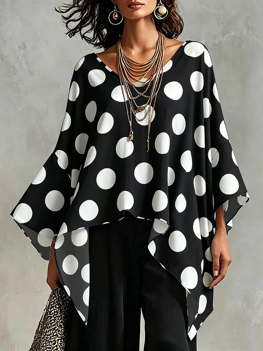 Women's Dot Batwing Sleeve Casual Loose Comfort Lace Shirt, Chiffon Shirt