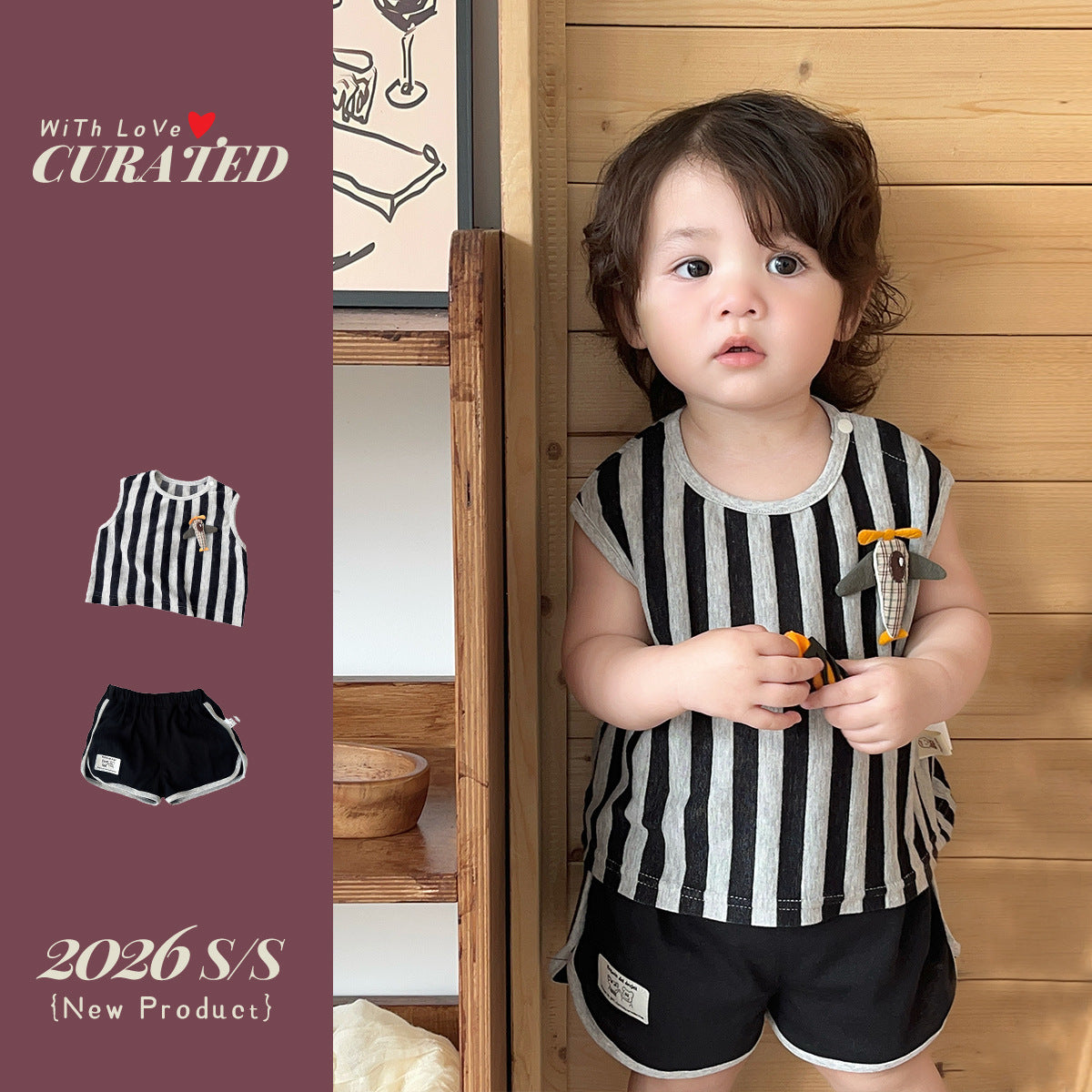 Children's Summer Western Infant Vertical Striped Sleeveless Vest Children's Suit
