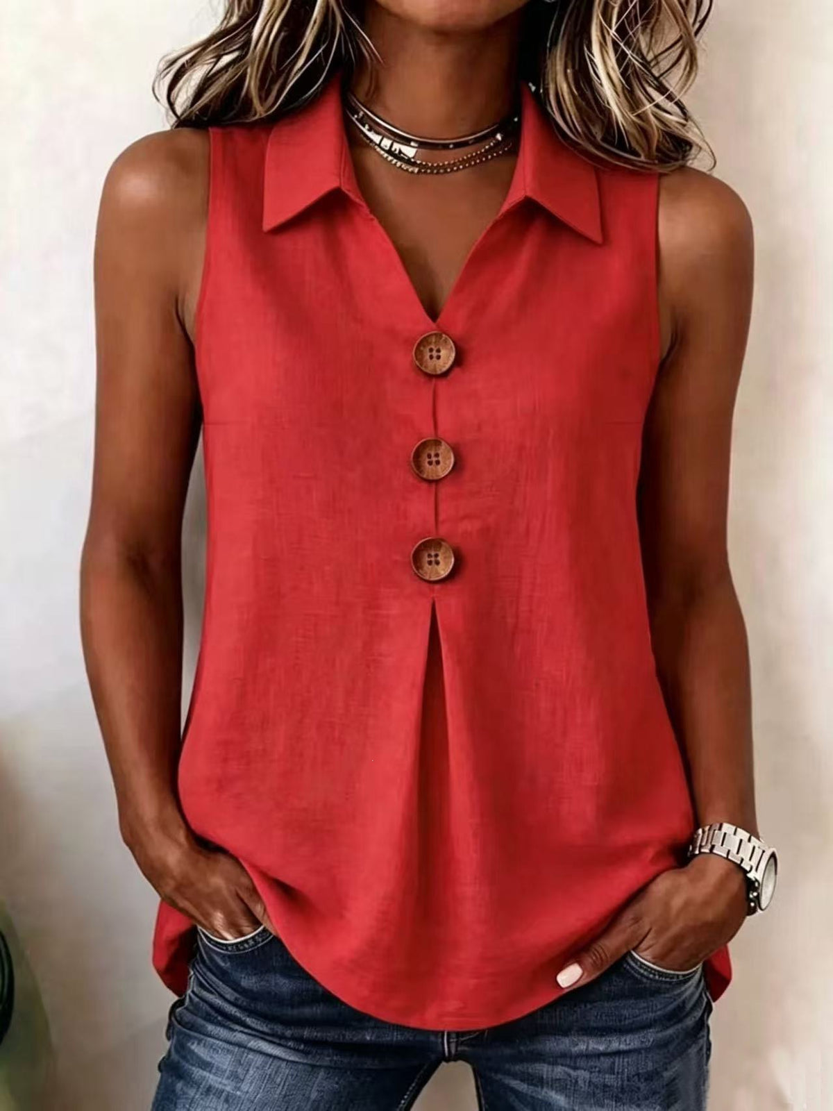 Women's Fashion Simple Lapel Cotton Linen Button Small Vest/suspenders/tube Top