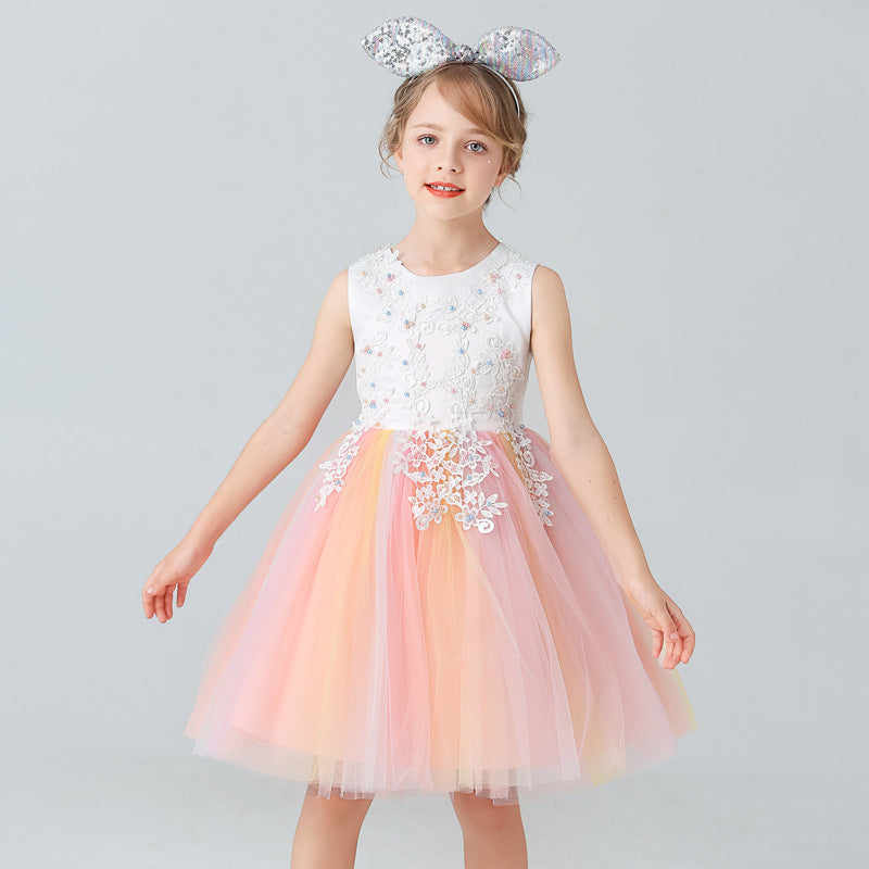 Children's Princess Korean Style Long Sleeve Mesh Pettiskirt Dresses Of Bride Children's Dress