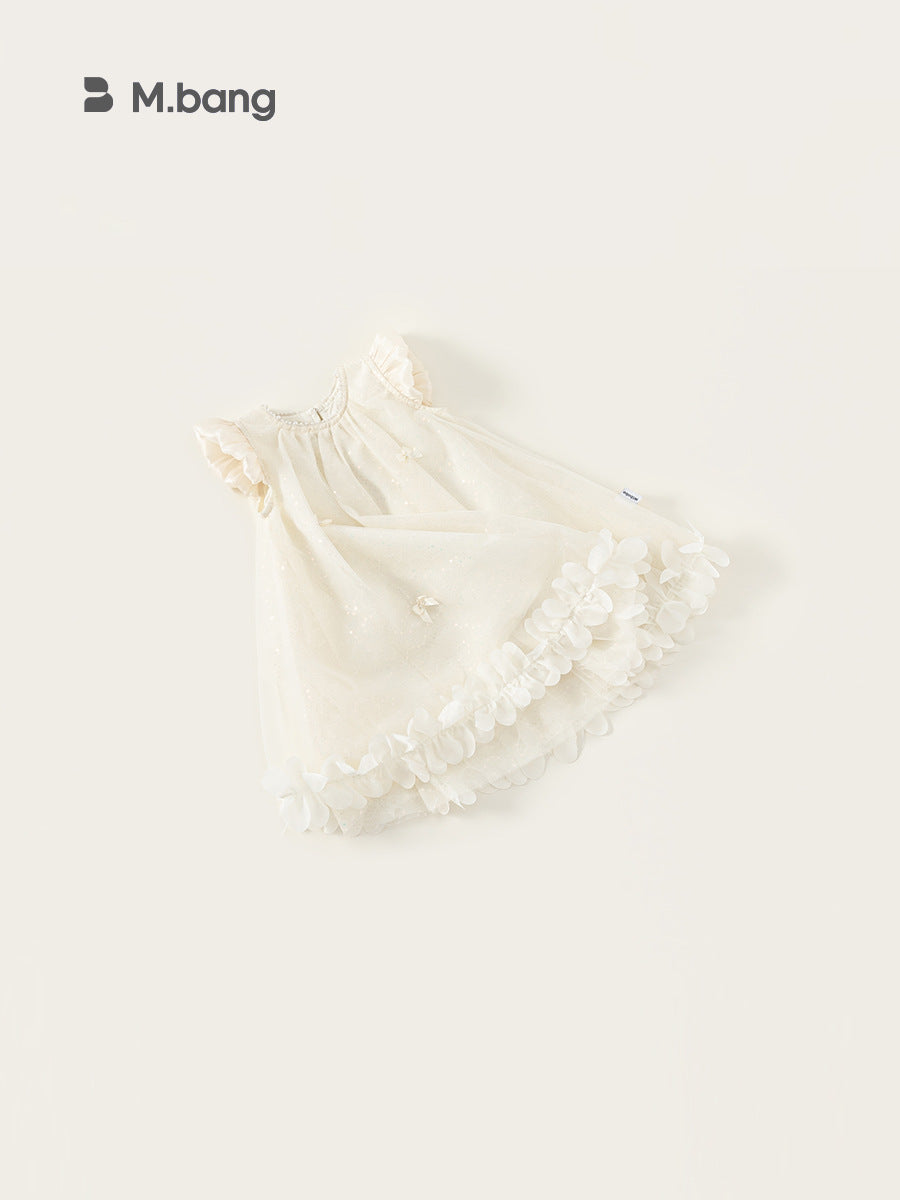 Children's Clothing Summer Pearl Flying Sleeve Bow Princess Performance Children's Dress