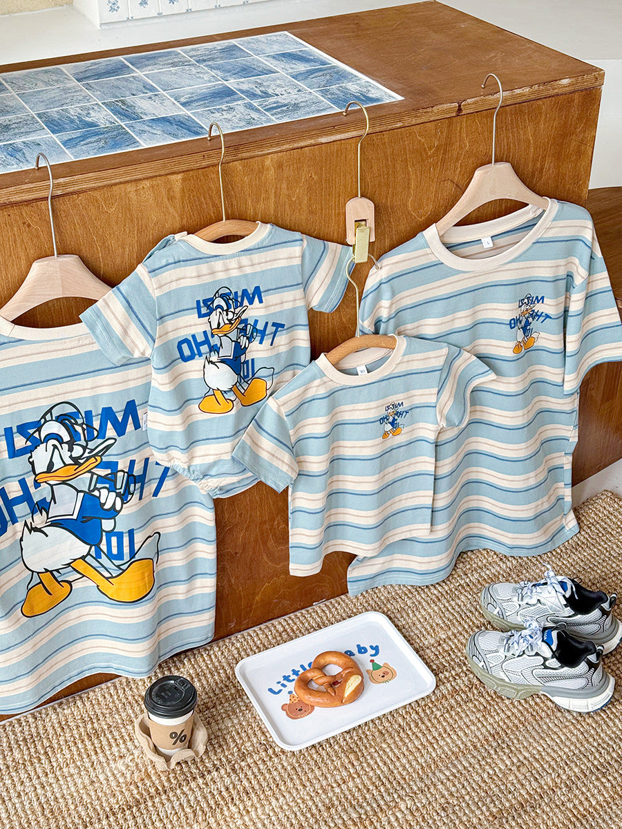 Summer Cartoon Striped Short Sleeve T-shirt Cute Parent-child Outfit