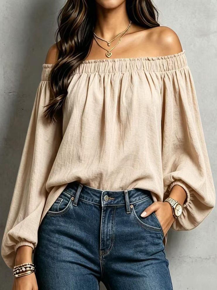 Sexy Elastic Loose Long Sleeve Shirt Bishop Blouse
