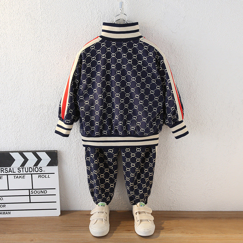 Children's Boys Spring Clothes Western Style Boy Stand Collar Leisure Two-piece Children's Suit