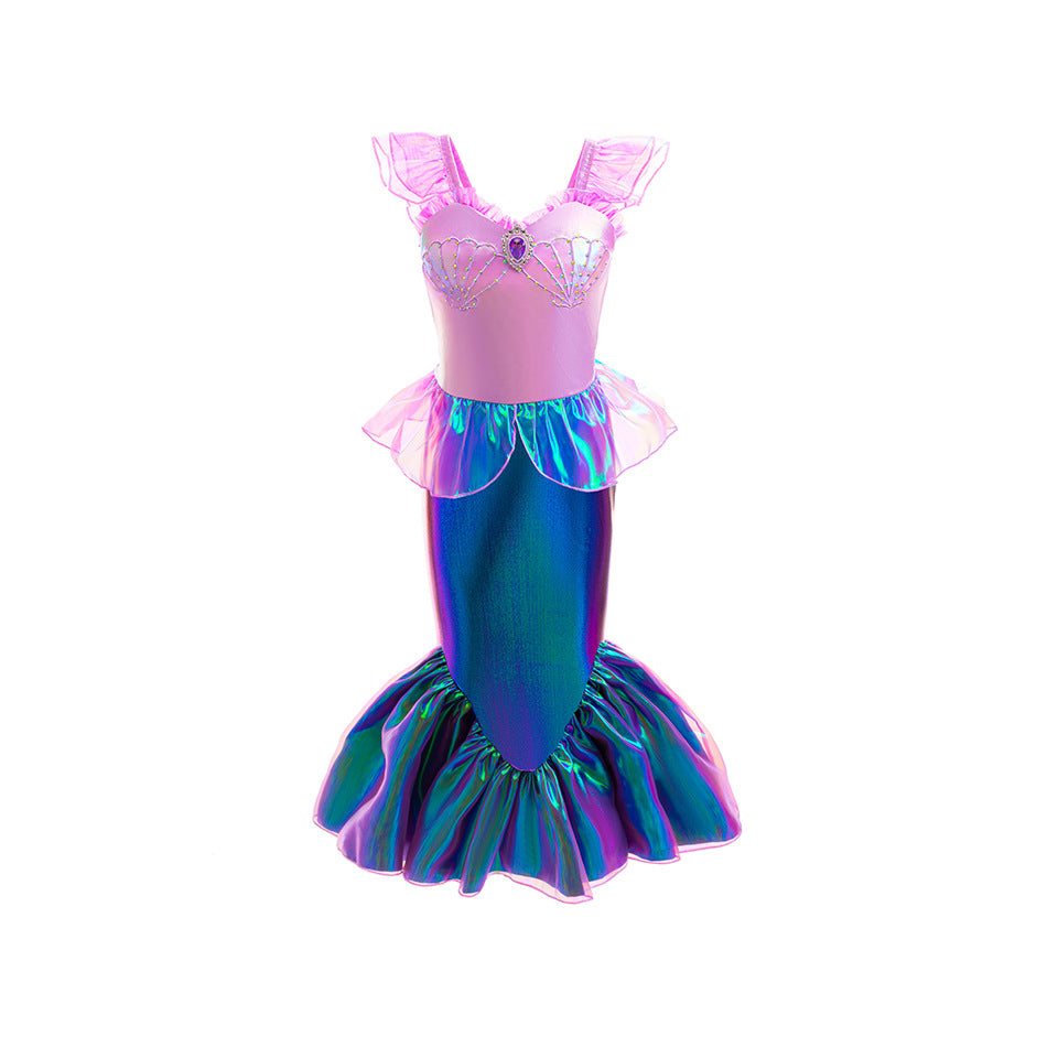 Children's Mermaid Princess Sequined Fishtail Performance With Suspenders Children's Dress