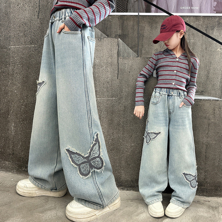 Western Style Butterfly Patch Jeans Medium Children's Pants