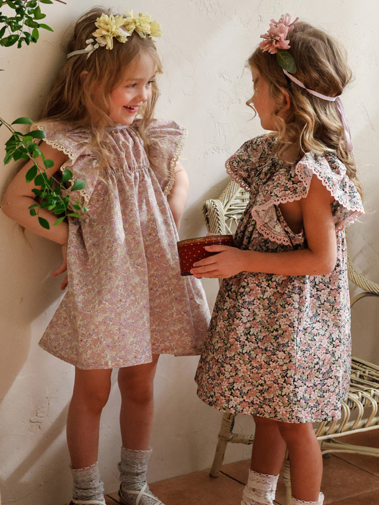 Summer Strawberry Shan Fashionable Sweet Floral Sleeve Children's Dress